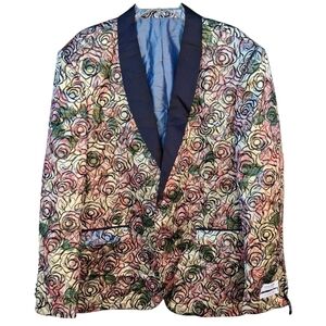 Lorenzo Bruno Super 150 Lurex Floral Rose  Brocade Design Blazer Jacket Men 48L